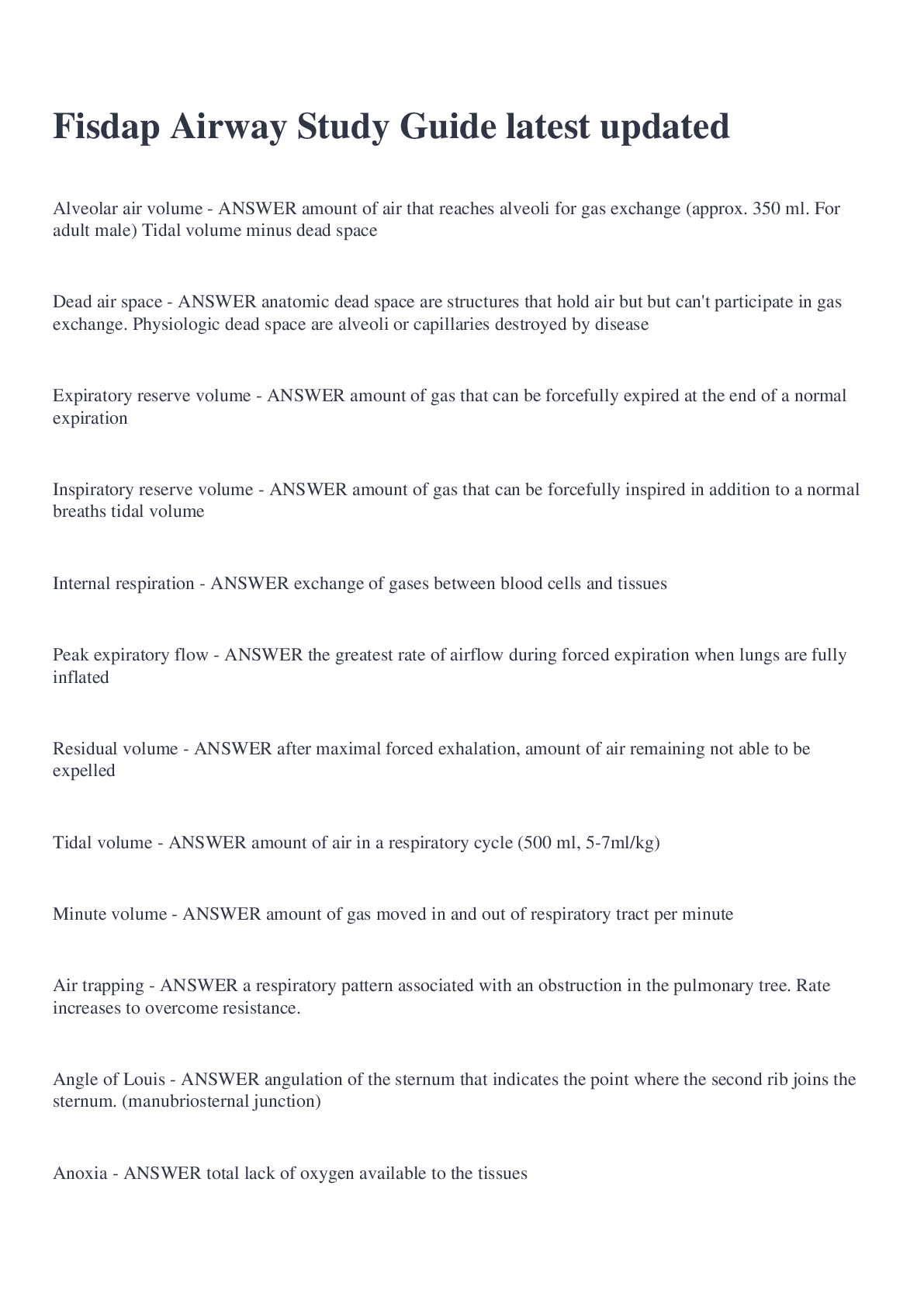 Preview image for Fisdap Airway Study Guide latest updated
